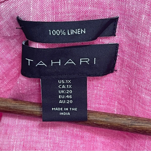 Tahari Linen Popover Side Buttons 3/4 Sleeve Top Size 1X - Picture 4 of 5